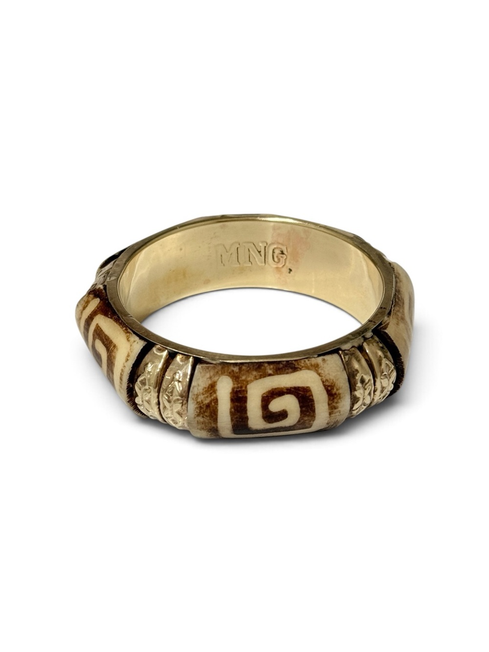Mango Brass Brown and Cream Tribal Patterned Bangel Bracelet